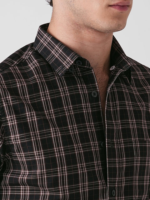 BLACK TWILL CHECKERED TAILORED SHIRT-Shirt - 260134656