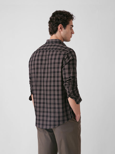 BLACK TWILL CHECKERED TAILORED SHIRT-Shirt - 260134656