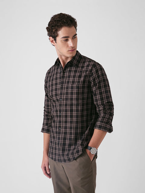 BLACK TWILL CHECKERED TAILORED SHIRT-Shirt - 260134656