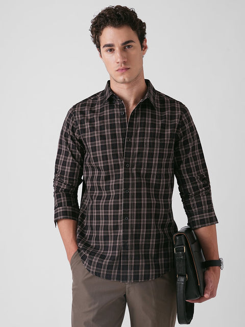 BLACK TWILL CHECKERED TAILORED SHIRT-Shirt - 260134656