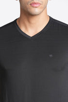 Black V Neck Solid T-shirt - T-Shirt - 230200068