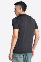 Black V Neck Solid T-shirt - T-Shirt - 230200068