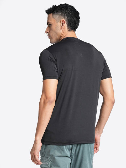 Black V Neck Solid T-shirt - T-Shirt - 230200068