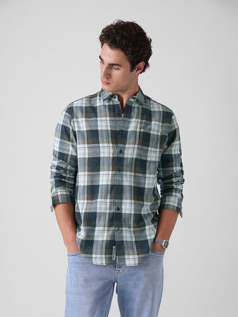 BLUE CHECKED DOBBY COTTON SHIRT-Shirt - 251134116