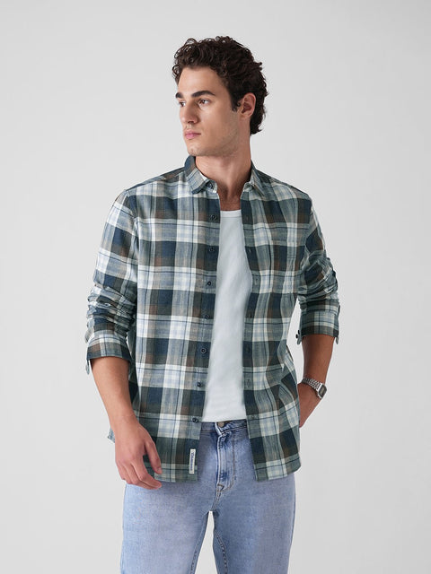 BLUE CHECKED DOBBY COTTON SHIRT-Shirt - 251134116