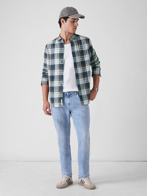 BLUE CHECKED DOBBY COTTON SHIRT-Shirt - 251134116
