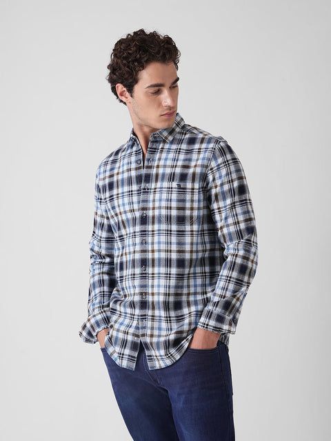 BLUE CHECKERED DOBBY COTTON SHIRT-Shirt - 251033105