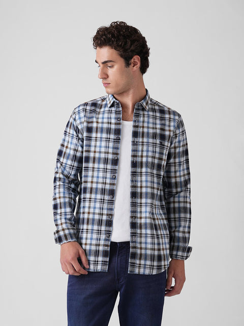 BLUE CHECKERED DOBBY COTTON SHIRT-Shirt - 251033105