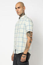 BLUE CHECKERED HALF SLEEVE COTTON SLUB SHIRT-Shirt - 250731662