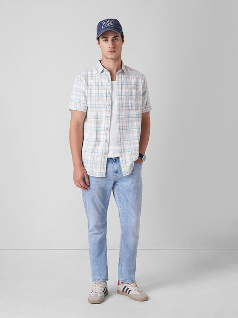 BLUE CHECKERED SLUB HALF SLEEVE SHIRT-Shirt - 260134741