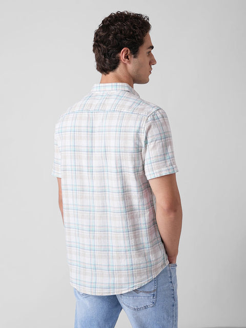 BLUE CHECKERED SLUB HALF SLEEVE SHIRT-Shirt - 260134741