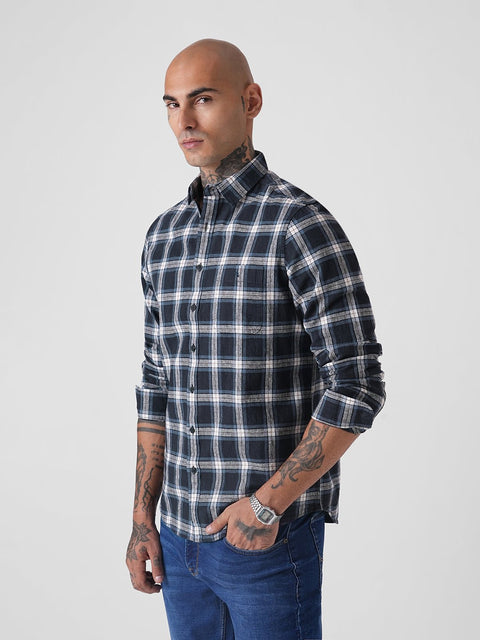 BLUE CHECKERED SLUB SHIRT-Shirt - 251032903