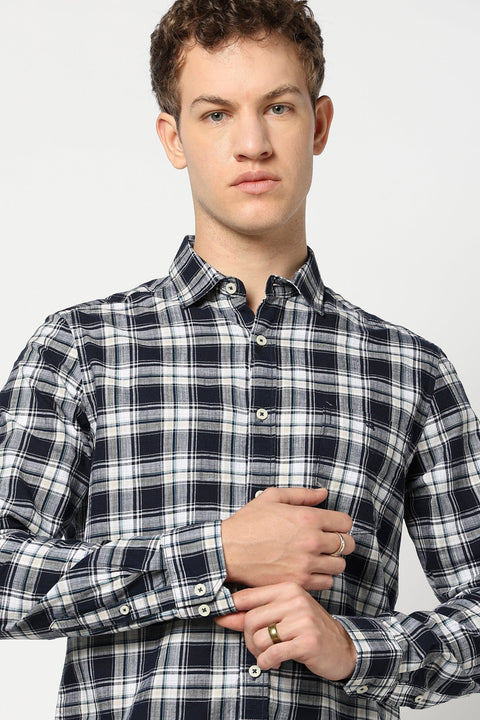 Blue Checkered Tailored Fit Shirt - Shirts - 250330968