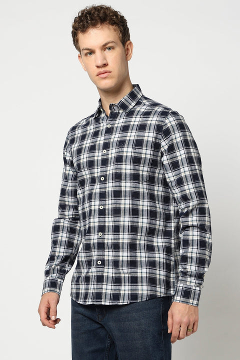 Blue Checkered Tailored Fit Shirt - Shirts - 250330968