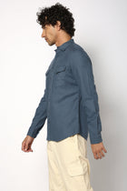 Blue Double Pocket Solid Shirt - Shirt - 241129602