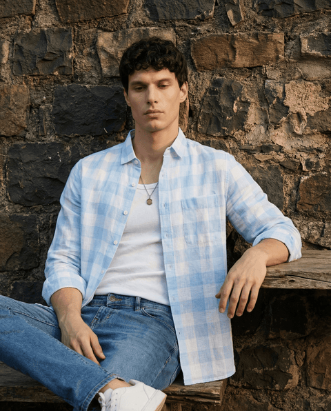 BLUE GINGHAM CHECKERED CASUAL SHIRT-Shirt - 250631562