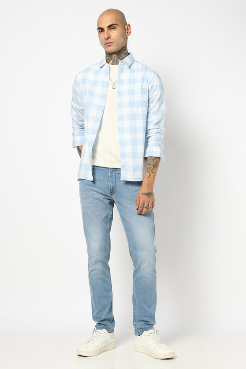 BLUE GINGHAM CHECKERED CASUAL SHIRT-Shirt - 250631562