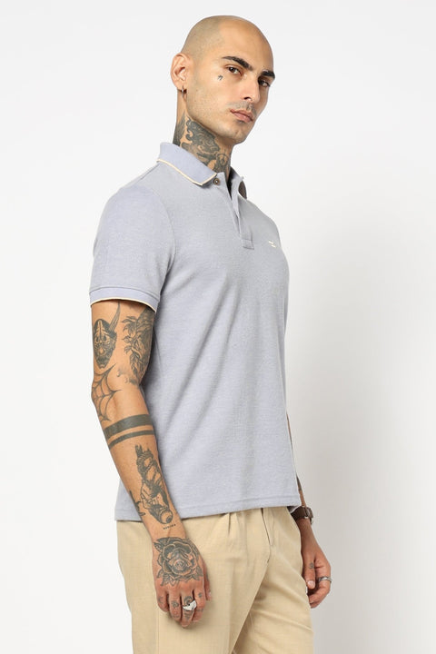 BLUE PLAIN HALF SLEEVE POLO - T Shirt - 2506301304