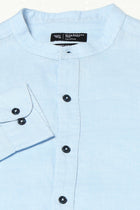 BLUE PLAIN MANDARIN COLLAR SHIRT-Shirts - 250531243