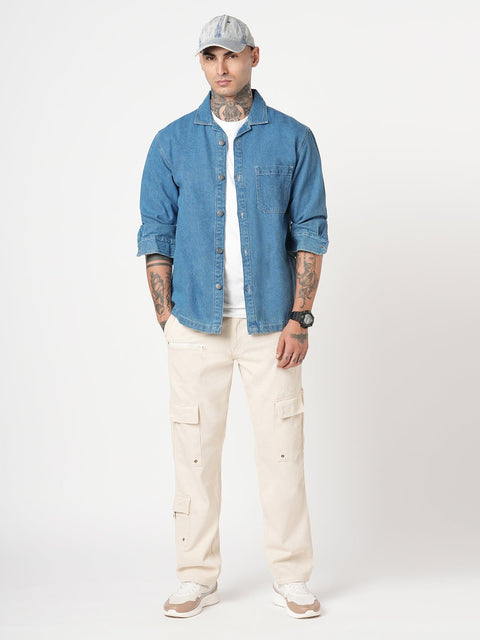 BLUE PLAIN RELAXED FIT SHIRT-Shirt - 241129630