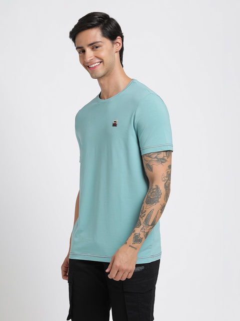 Blue Printed Cotton T-Shirt - T-Shirt - 231131072