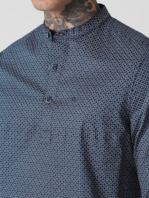 BLUE PRINTED DOBBY KURTA - Shirt - 2IS1F0006