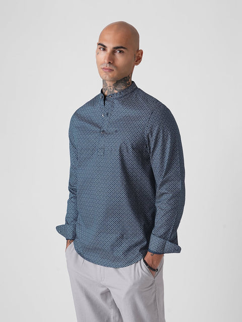 BLUE PRINTED DOBBY KURTA - Shirt - 2IS1F0006