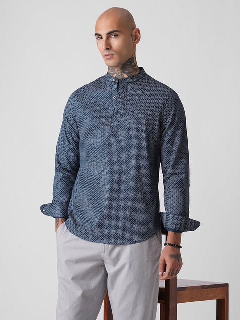 BLUE PRINTED DOBBY KURTA - Shirt - 2IS1F0006