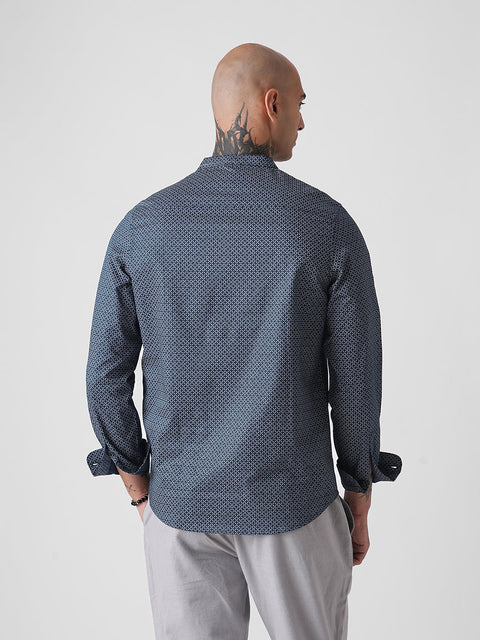BLUE PRINTED DOBBY KURTA - Shirt - 2IS1F0006