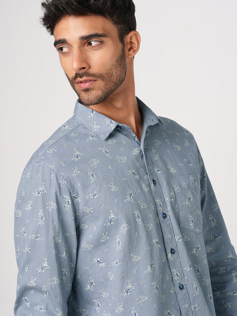 BLUE PRINTED TAILORED FIT SHIRT-Shirt - 251033470