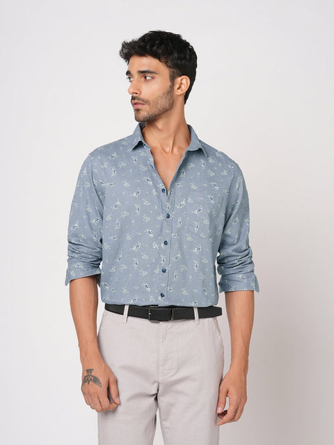 BLUE PRINTED TAILORED FIT SHIRT-Shirt - 251033470