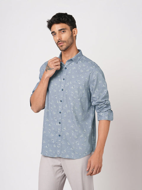BLUE PRINTED TAILORED FIT SHIRT-Shirt - 251033470