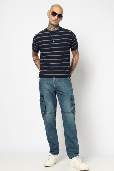 BLUE RELAXED FIT MENS CARGO - Cargo - 250410112