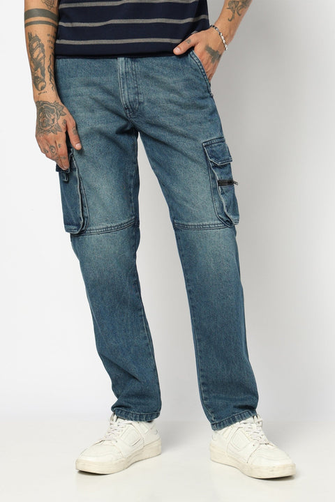 BLUE RELAXED FIT MENS CARGO - Cargo - 250410112