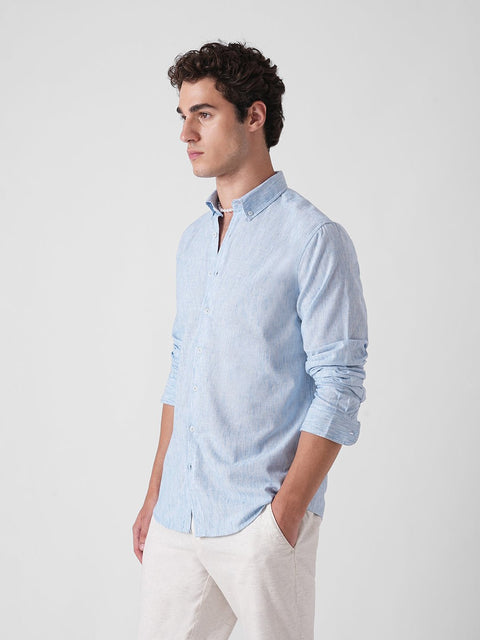 BLUE SLUB PLAIN SHIRT-Shirt - 260134915