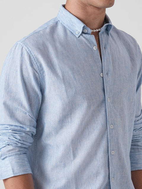 BLUE SLUB PLAIN SHIRT-Shirt - 260134915
