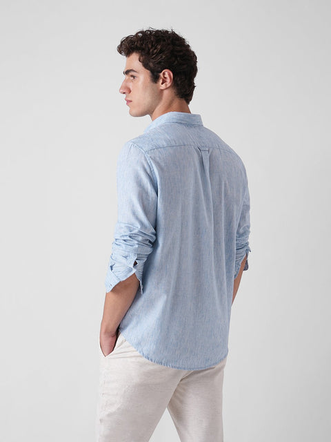 BLUE SLUB PLAIN SHIRT-Shirt - 260134915