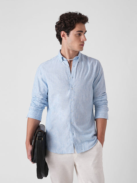 BLUE SLUB PLAIN SHIRT-Shirt - 260134915
