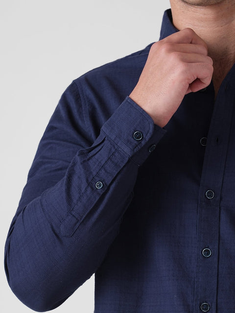 BLUE SLUB PLAIN TAILORED SHIRT-Shirt - 260134455