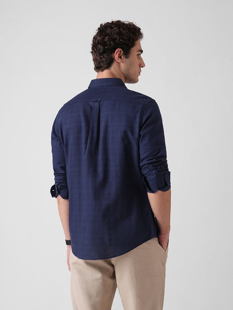 BLUE SLUB PLAIN TAILORED SHIRT-Shirt - 260134455