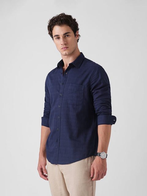 BLUE SLUB PLAIN TAILORED SHIRT-Shirt - 260134455
