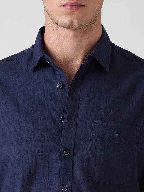 BLUE SLUB PLAIN TAILORED SHIRT-Shirt - 260134455