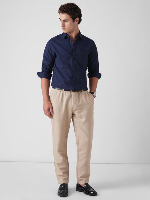 BLUE SLUB PLAIN TAILORED SHIRT-Shirt - 260134455