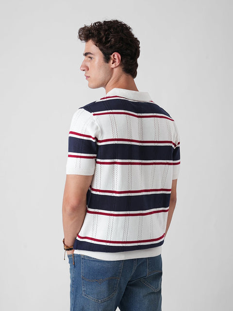 BLUE STRIPE FLATKNIT POLO - T Shirt - 3IS1F0391