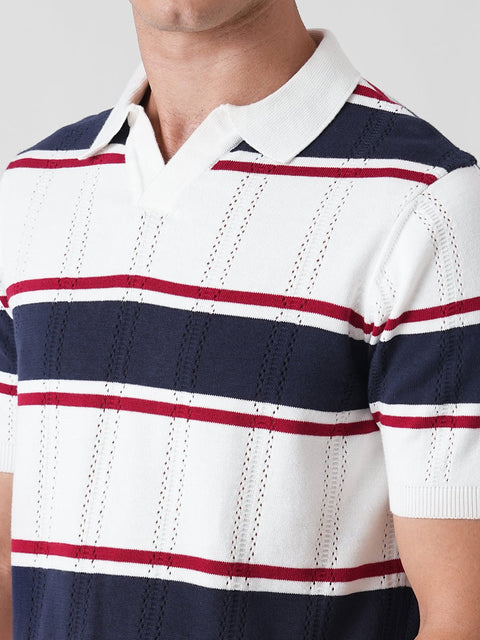 BLUE STRIPE FLATKNIT POLO - T Shirt - 3IS1F0391