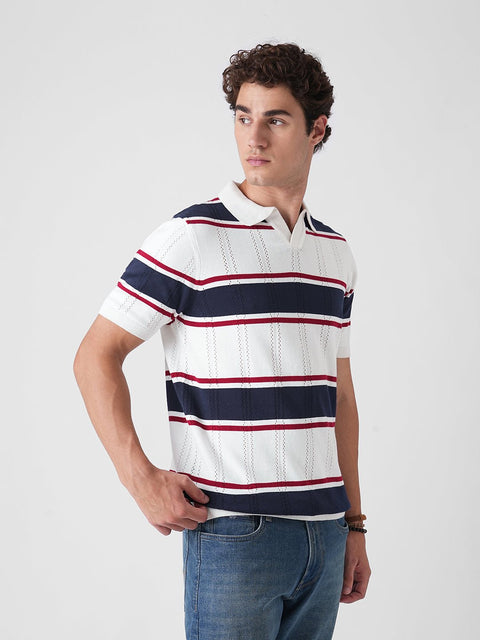 BLUE STRIPE FLATKNIT POLO - T Shirt - 3IS1F0391