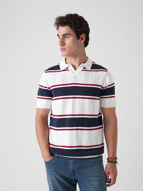 BLUE STRIPE FLATKNIT POLO - T Shirt - 3IS1F0391