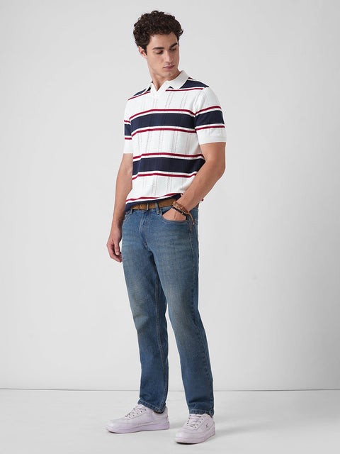 BLUE STRIPE FLATKNIT POLO - T Shirt - 3IS1F0391