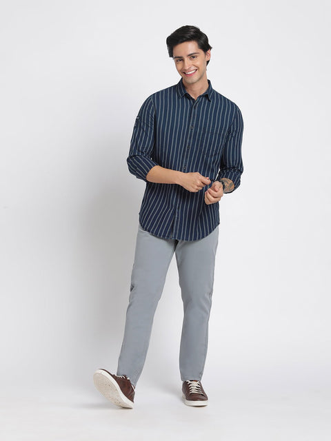 Blue Striped Cotton Shirt - Shirt - 240427376