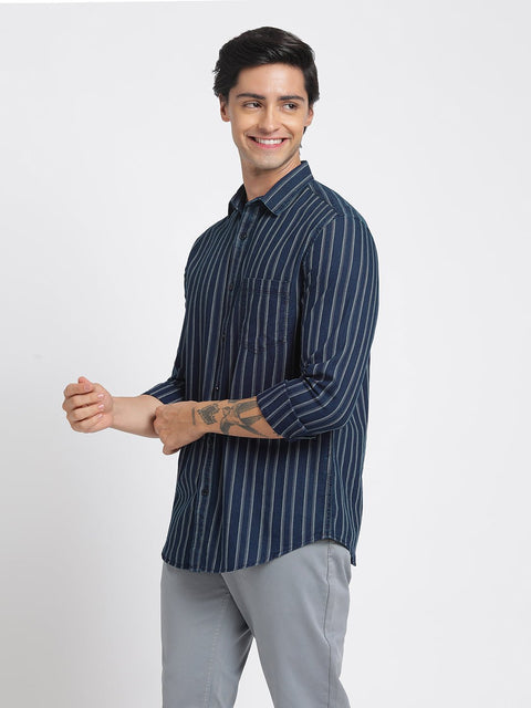 Blue Striped Cotton Shirt - Shirt - 240427376